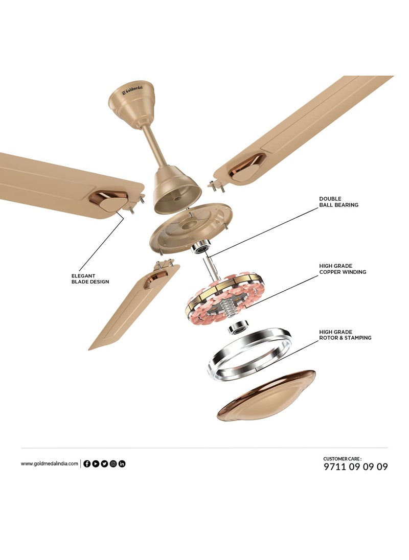 GOLD MEDAL Goldmedal Vector 1200mm 1 Star Ceiling Fan for Home And Office High Grade Copper Ultra High Speed Pack of 1 Smoke Brown Colour  - Image 2