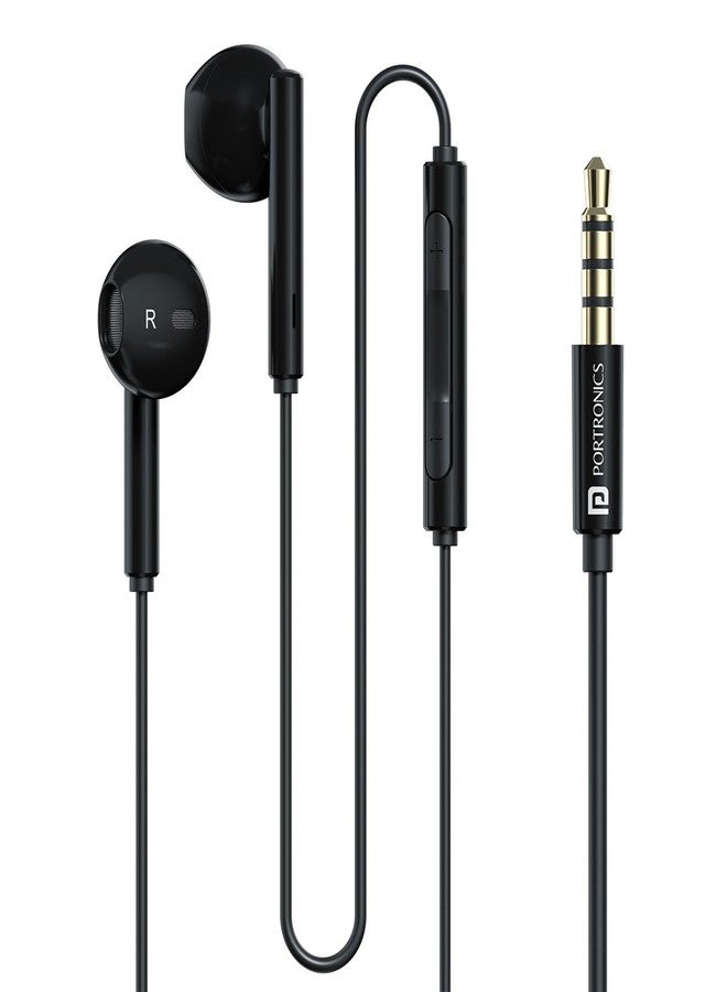 Portronics Conch Theta A in Ear 3.5mm Wired Earphones with In Line HD Mic, Powerful Audio, 14.2mm Dynamic Driver, Unique Earbuds Design, TPE Anti Tangle Wire,In line Controls,Wide Compatibility(Black) - Image 1