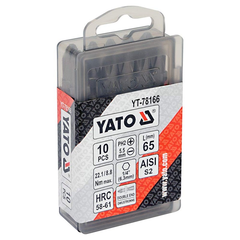 Yato YT-78166 De Screwdriver Bits 1/4Inch X65 mm Ph2-5,5mm 10 Pcs |Power Tools|hand Tools|Industrial Tools|Screwdriver for Home, multicolour - Image 2