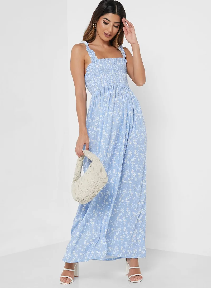 boohoo Smocked Floral Printed Dress