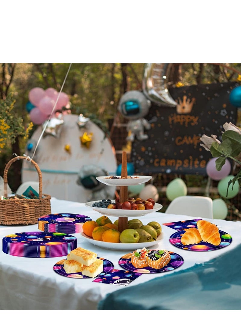 Excefore Space Birthday Party Supplies Decorations, Outer Theme Paper Plates and Napkins Set for 24 Guests, 96 Pcs Disposable Galaxy Dessert Dinnerware - Image 2
