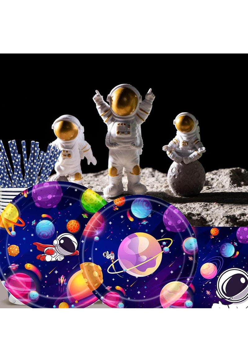 Excefore Space Birthday Party Supplies Decorations, Outer Theme Paper Plates and Napkins Set for 24 Guests, 96 Pcs Disposable Galaxy Dessert Dinnerware - Image 4