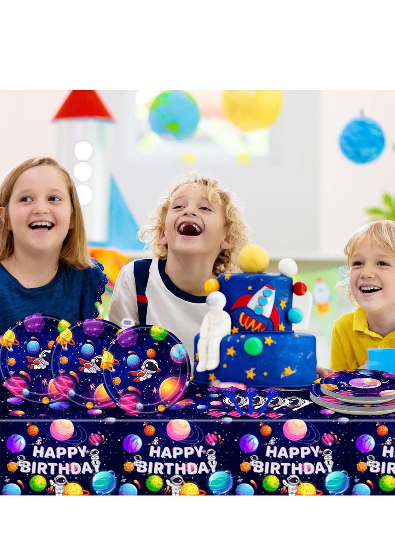 Excefore Space Birthday Party Supplies Decorations, Outer Theme Paper Plates and Napkins Set for 24 Guests, 96 Pcs Disposable Galaxy Dessert Dinnerware - Image 3
