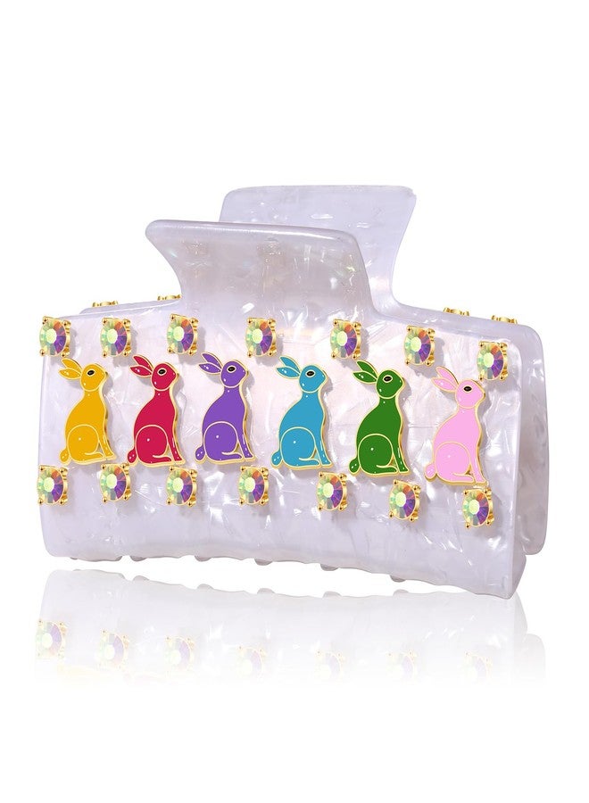 PHALIN Easter Hair Claw Clips for Women Bunny Hair Claws Large White Square Crystal Hair Barrettes Easter Accessories Outfits Gifts for Spring Holiday (Pattern H) - Image 1