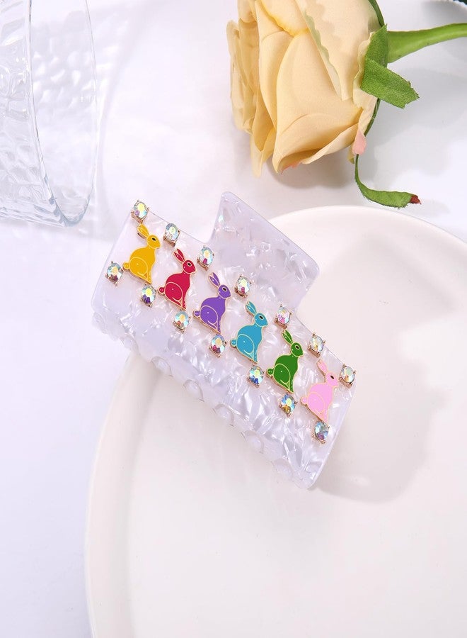 PHALIN Easter Hair Claw Clips for Women Bunny Hair Claws Large White Square Crystal Hair Barrettes Easter Accessories Outfits Gifts for Spring Holiday (Pattern H) - Image 5