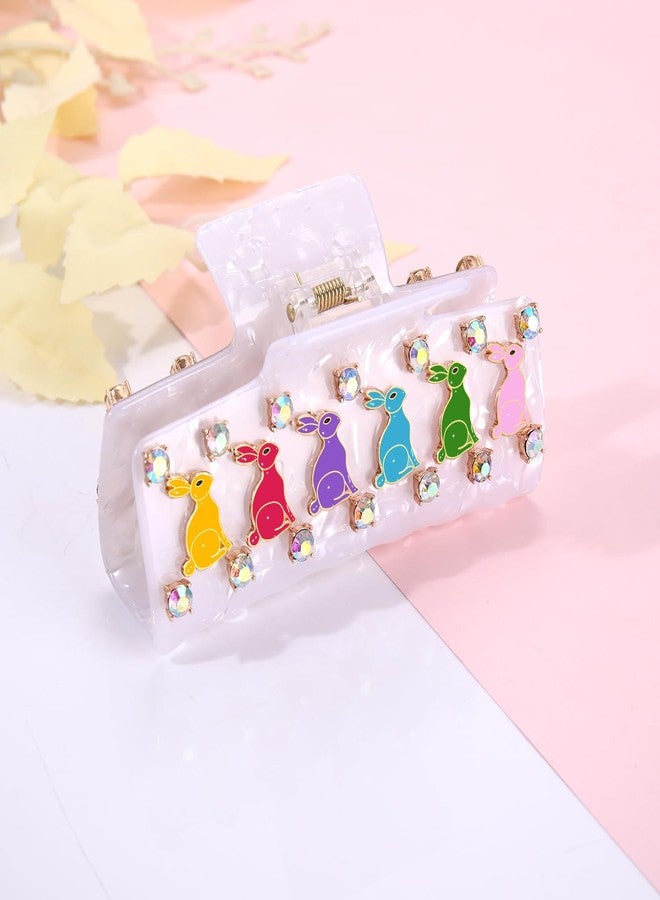 PHALIN Easter Hair Claw Clips for Women Bunny Hair Claws Large White Square Crystal Hair Barrettes Easter Accessories Outfits Gifts for Spring Holiday (Pattern H) - Image 2