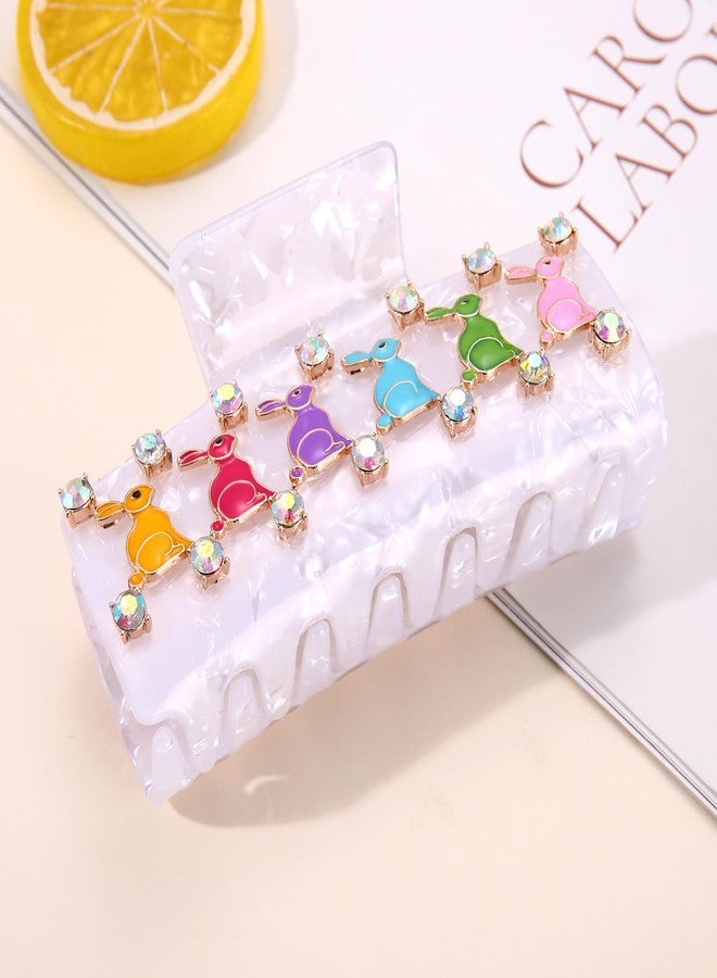 PHALIN Easter Hair Claw Clips for Women Bunny Hair Claws Large White Square Crystal Hair Barrettes Easter Accessories Outfits Gifts for Spring Holiday (Pattern H) - Image 4