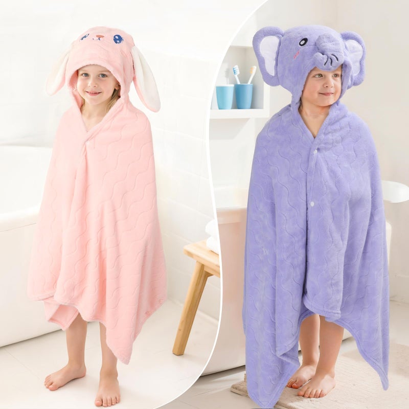 CandyHome 6 PCS Toddler Bath Towel Set for Boy Girl 0-5 Year, 2 PCS Thick Absorbent Hooded Baby Bath Towels Large 55" x 27.5" & 4 PCS Washcloths, Ultra Soft Gifts for Infant, Toddler, Kids, Rabbit & Elephant - Image 5