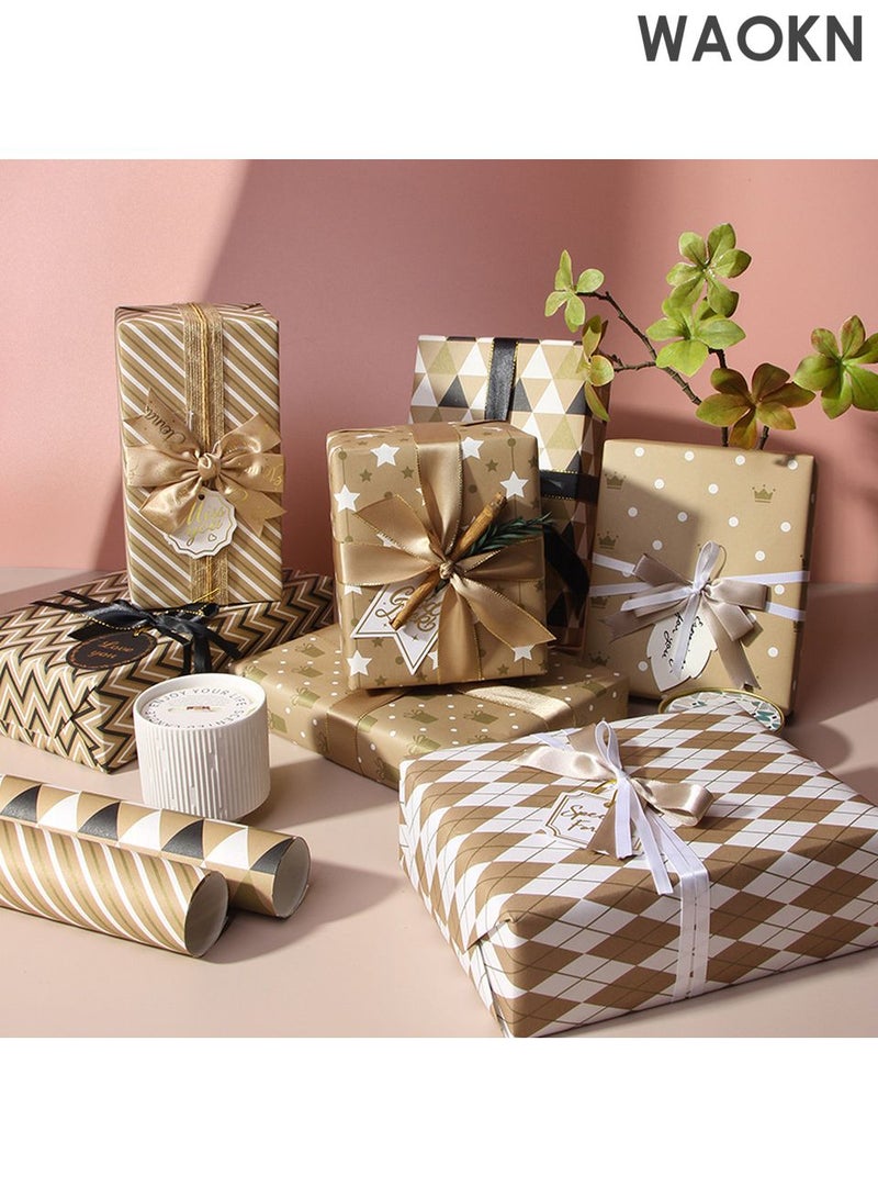 WAOKN 7 Sheets Gift Wrapping Paper with Ribbon Sticker Tape Set, Durable Gift Wrap Set for Birthday Party, Valentines Day, Wedding, Baby Shower, Bridal Shower, Graduation Kids Gift Wrapping DIY Decorations 50 cm X 70 cm - Image 3