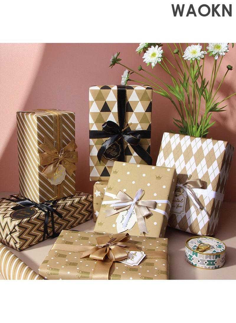 WAOKN 7 Sheets Gift Wrapping Paper with Ribbon Sticker Tape Set, Durable Gift Wrap Set for Birthday Party, Valentines Day, Wedding, Baby Shower, Bridal Shower, Graduation Kids Gift Wrapping DIY Decorations 50 cm X 70 cm - Image 4