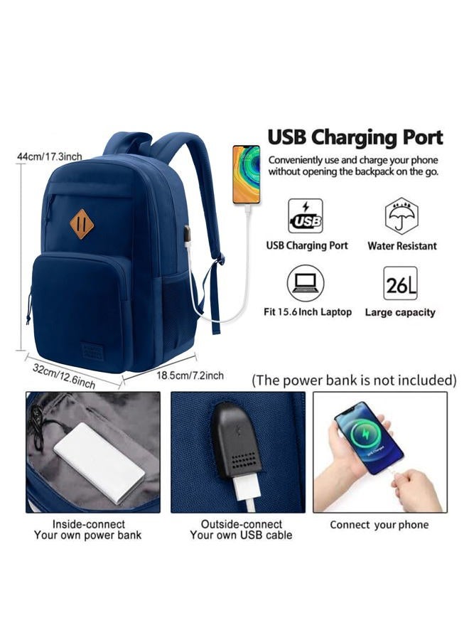 KEOFID Laptop Backpack, Travel Backpack for Men and Women, USB Charging Port, Full Blue, 17.3Inches, Classic - Image 2