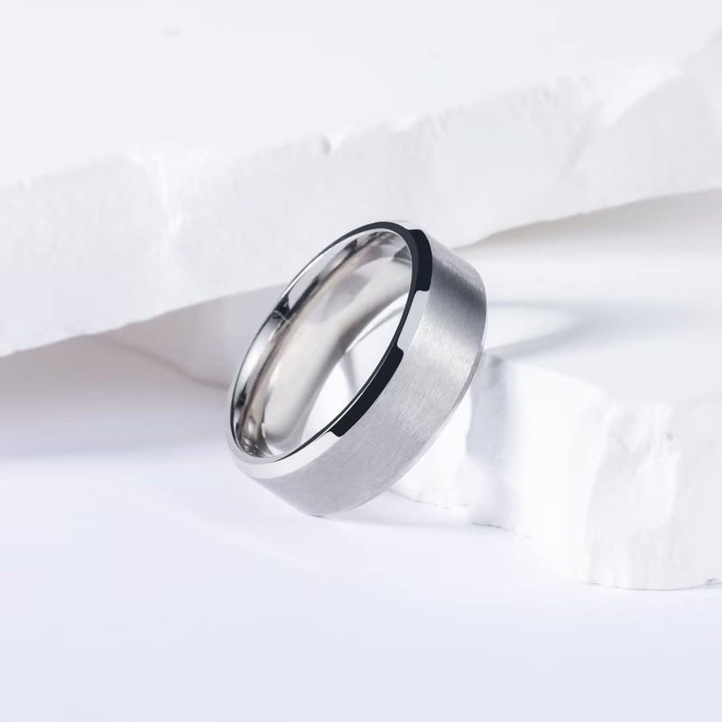 King Will Sliver Titanium Wedding Ring for Men Women-7mm Width Wedding Band Matte Finished Engagement Ring Beveled Edge Design Comfort Fit Size 9 - Image 3