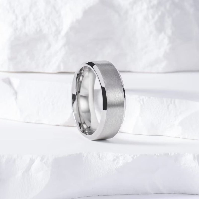 King Will Sliver Titanium Wedding Ring for Men Women-7mm Width Wedding Band Matte Finished Engagement Ring Beveled Edge Design Comfort Fit Size 9 - Image 2