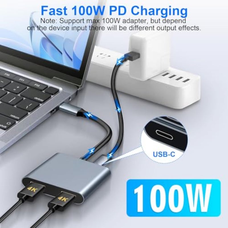Usb C To Dual Hdmi Adapter, 4 In 1 Splitter For Monitors 4K, 2.0 Port, Type Adapter Multiport, Hub 4K@60Hz, Macbook Pro/Air, Ipad, Surface, Dell - Image 4