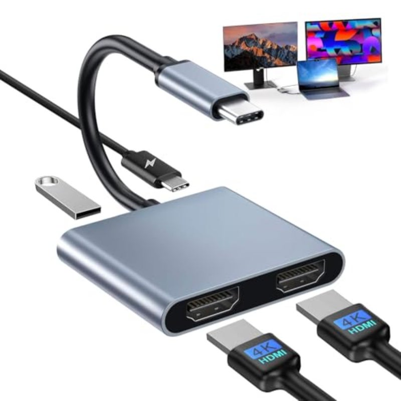 Usb C To Dual Hdmi Adapter, 4 In 1 Splitter For Monitors 4K, 2.0 Port, Type Adapter Multiport, Hub 4K@60Hz, Macbook Pro/Air, Ipad, Surface, Dell - Image 1
