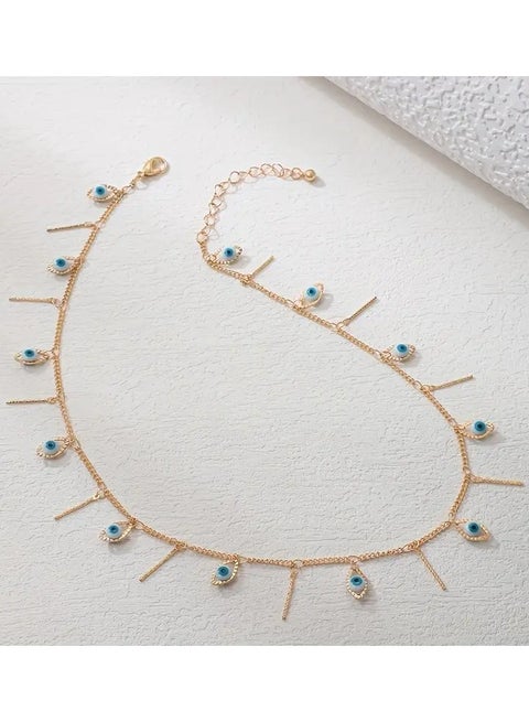 1pc Elegant Luxury Alloy Choker Necklace Pendants, Adjustable Single Layer Clavicle Chain, Fashionable Handmade Jewelry with Eye Charms