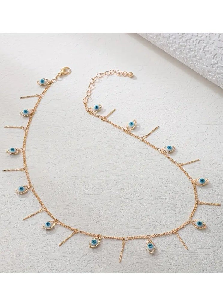 Home Clearance Sale 1pc Elegant Luxury Alloy Choker Necklace Pendants, Adjustable Single Layer Clavicle Chain, Fashionable Handmade Jewelry with Eye Charms  - Image 1