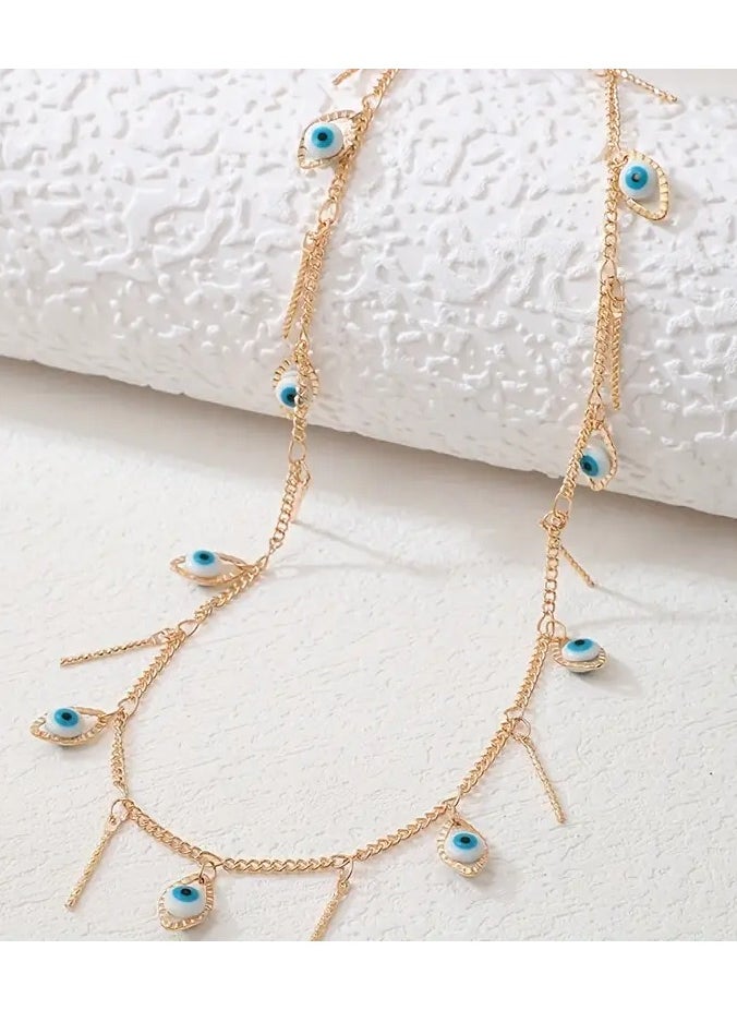Home Clearance Sale 1pc Elegant Luxury Alloy Choker Necklace Pendants, Adjustable Single Layer Clavicle Chain, Fashionable Handmade Jewelry with Eye Charms  - Image 5