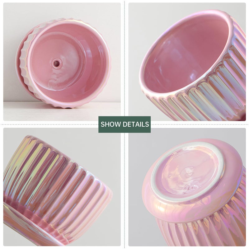 Ton Sin Pink Gold Ceramic Flower Pots, 4"+5"+6" Inch Small Glazed Succulent Planters with Drainage Hole,Modern Indoor Decorative Plant Pots Set of 3,Garden Pots with Saucer - Image 5