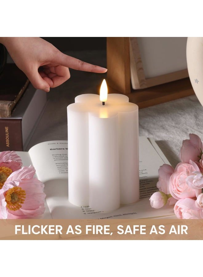 Girimax White Floral Flameless Pillar Candles with Remote, Real Wax Flickering Battery Operated LED Candles Set of 2 - Image 4