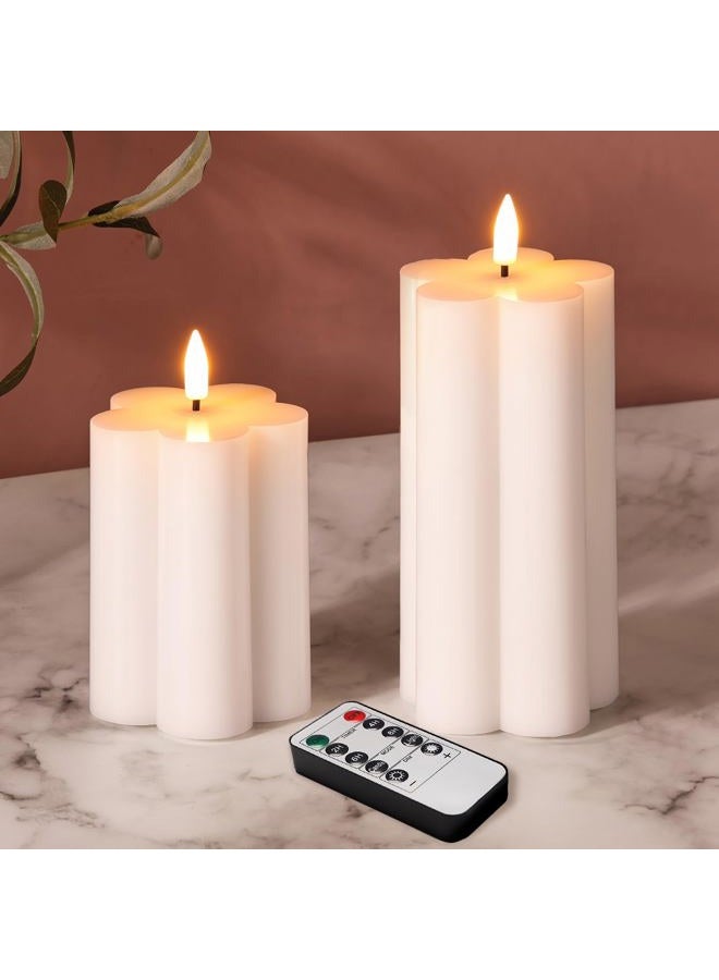 Girimax White Floral Flameless Pillar Candles with Remote, Real Wax Flickering Battery Operated LED Candles Set of 2 - Image 1