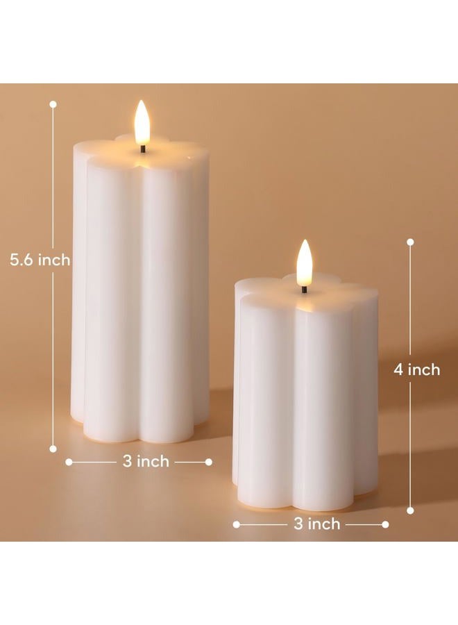 Girimax White Floral Flameless Pillar Candles with Remote, Real Wax Flickering Battery Operated LED Candles Set of 2 - Image 2