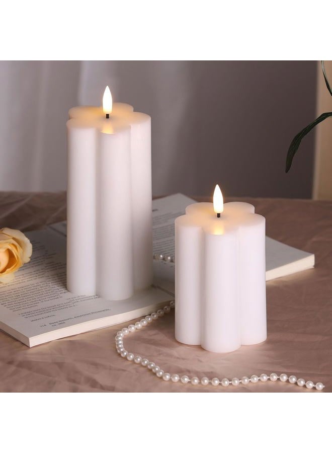 Girimax White Floral Flameless Pillar Candles with Remote, Real Wax Flickering Battery Operated LED Candles Set of 2 - Image 5
