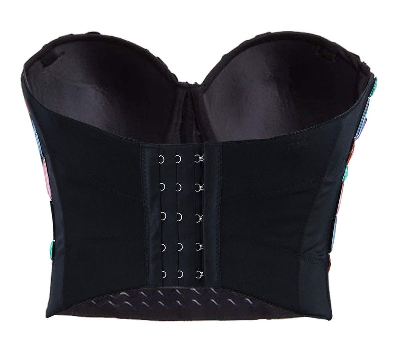 Charmian Women's Colorful Rhinestone Push Up Bra Clubwear Party Bustier Crop Top Valentines Bra Top Black Medium - Image 3