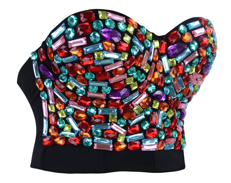 Charmian Women's Colorful Rhinestone Push Up Bra Clubwear Party Bustier Crop Top Valentines Bra Top Black Medium - Image 2