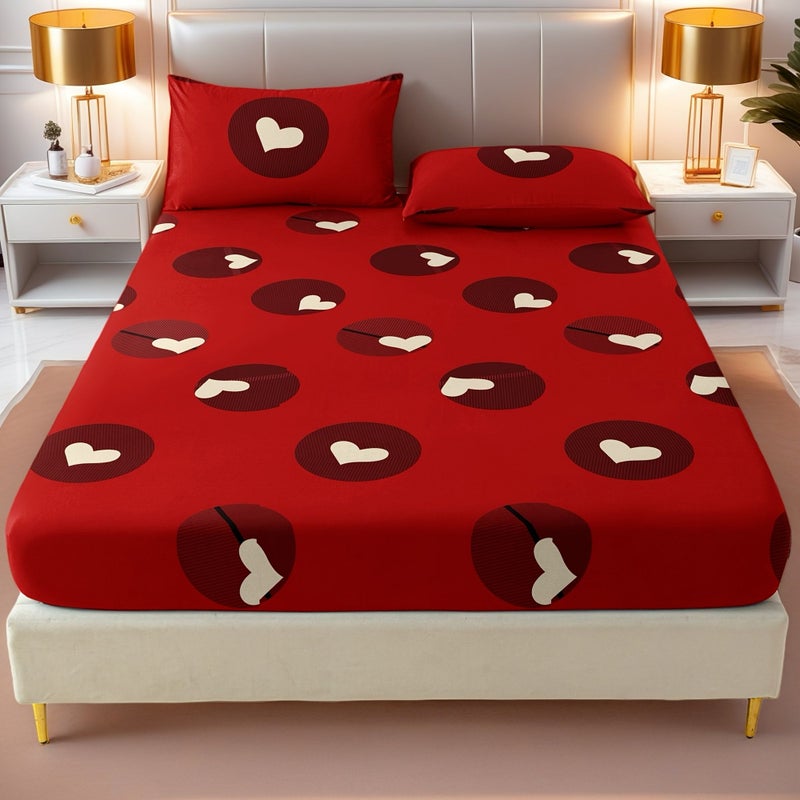 3pcs Bedding Set Classic Red Heart Valentine Pillowcases Romantic 2 Pillowcases 1 Fitted Sheet Soft Skin Friendly Off White Double Full Queen King Bed Snug Fit - Image 5
