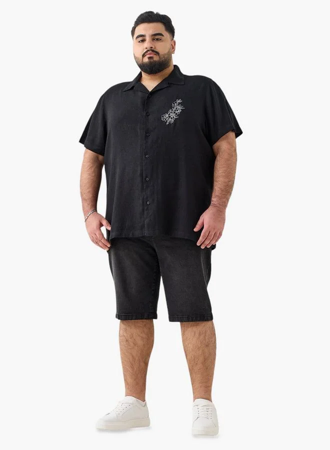 سبلاش فيڤ بلوزة كتان مطرزة بالزهور مقاس كبير بياقة