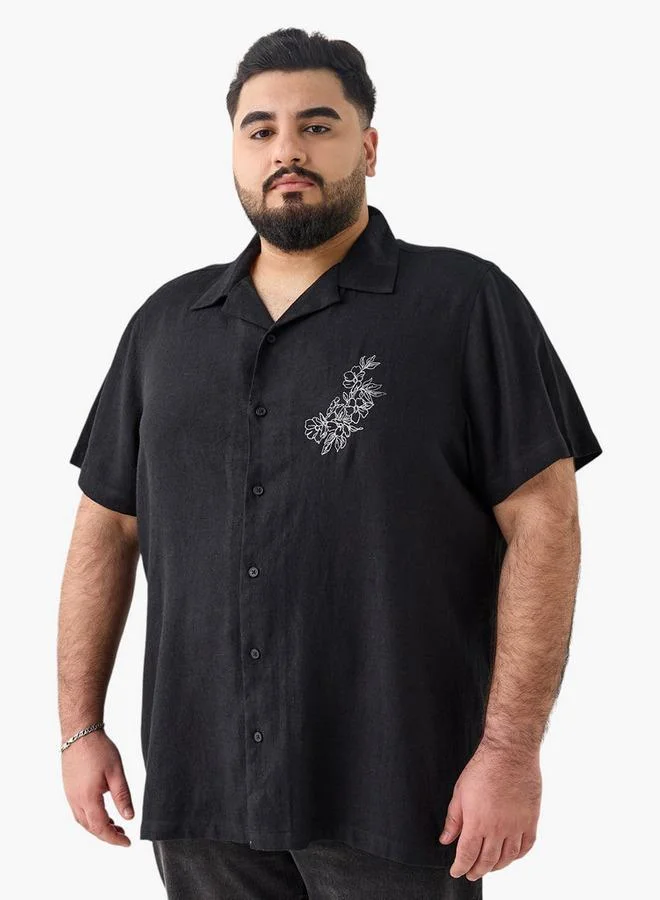 سبلاش فيڤ بلوزة كتان مطرزة بالزهور مقاس كبير بياقة