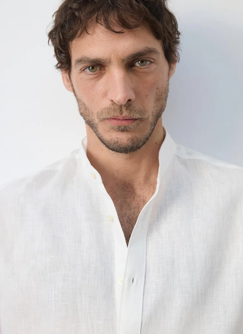 Mango Man 01-BLANCO Regular-Fit 100% Linen Shirt for Men | Best Price UAE