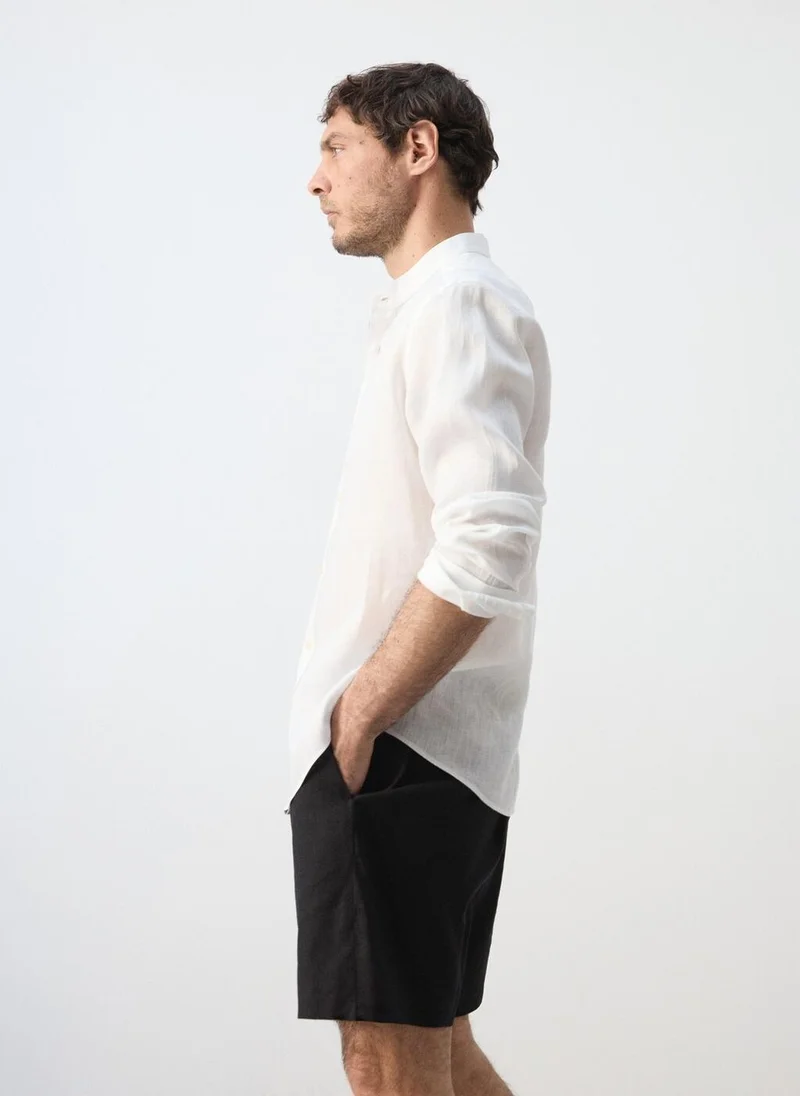 Mango Man 01-BLANCO Regular-Fit 100% Linen Shirt for Men | Best Price UAE