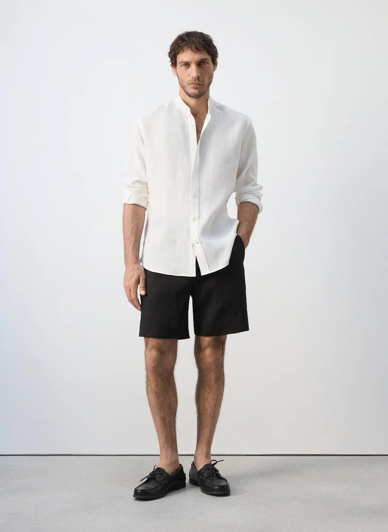 Mango Man 01-BLANCO Regular-Fit 100% Linen Shirt for Men | Best Price UAE