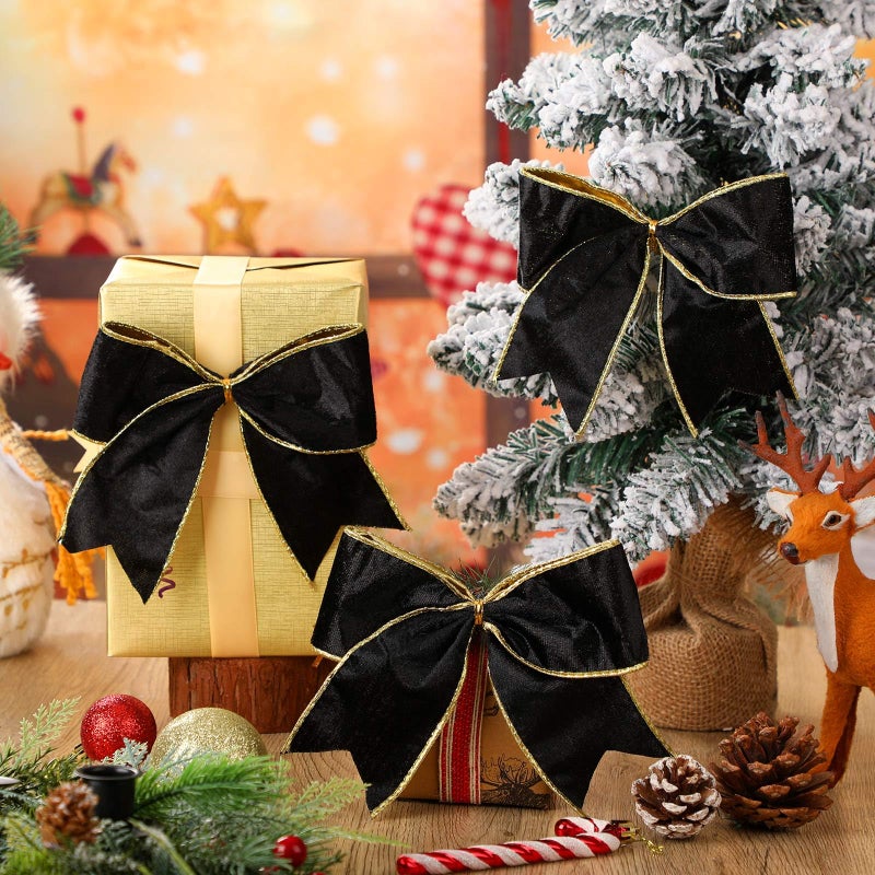 Panelee 12 Pcs Black Velvet Christmas Bows 6 x 6 in Wreath Bow Christmas Tree Decorations Ornaments for Hanukkah Xmas Tree Topper Wreath Garland Party Gift Wrapping DIY Decor - Image 4