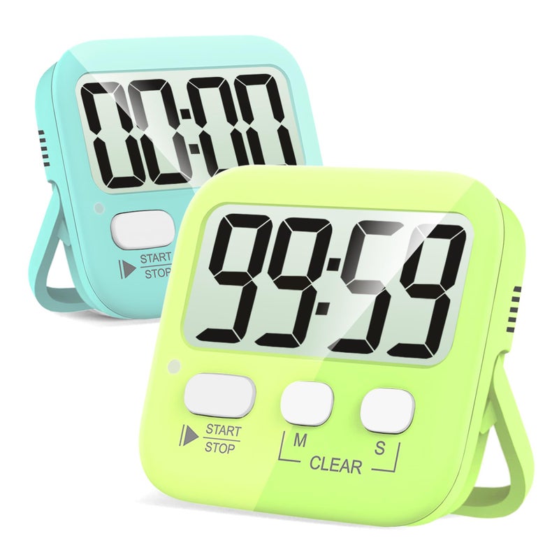 Antonki 2 Pack Digital Timer for Kids Magnetic Countdown Kitchen Timers for Cooking Egg Classroom Teacher Exercise Study Oven  Battery Included