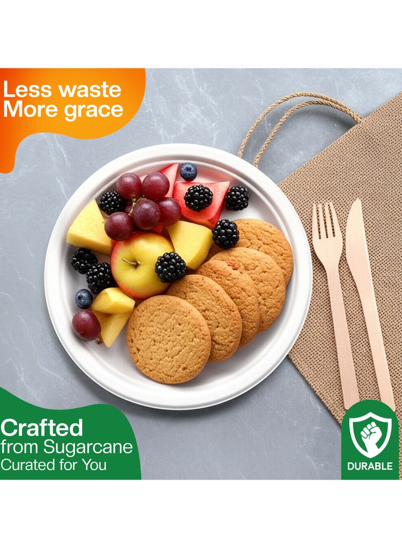 EcoEdge 9 Inch Round White Disposable Sugarcane Fiber Plates (Pack of 25) | Stylish, Recyclable, Biodegradable, Eco-Friendly | Toxin-Free, Durable, Versatile, Temperature Resistant | 100% Organic - Image 3