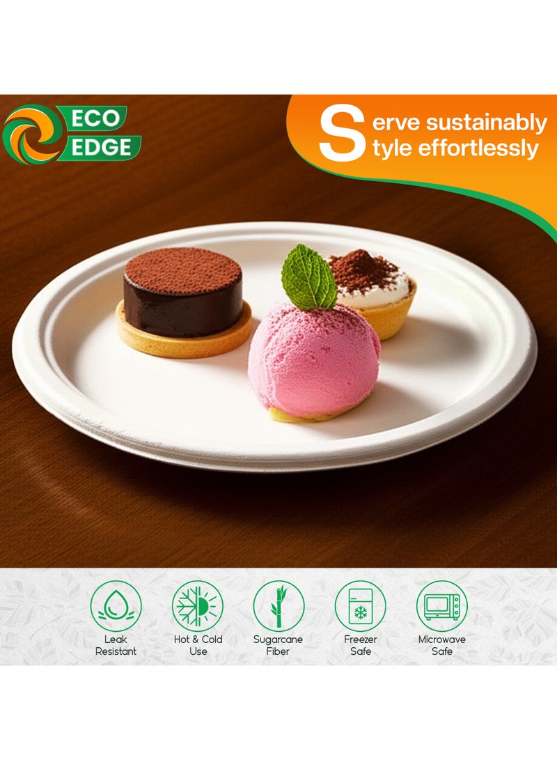 EcoEdge 9 Inch Round White Disposable Sugarcane Fiber Plates (Pack of 25) | Stylish, Recyclable, Biodegradable, Eco-Friendly | Toxin-Free, Durable, Versatile, Temperature Resistant | 100% Organic - Image 5