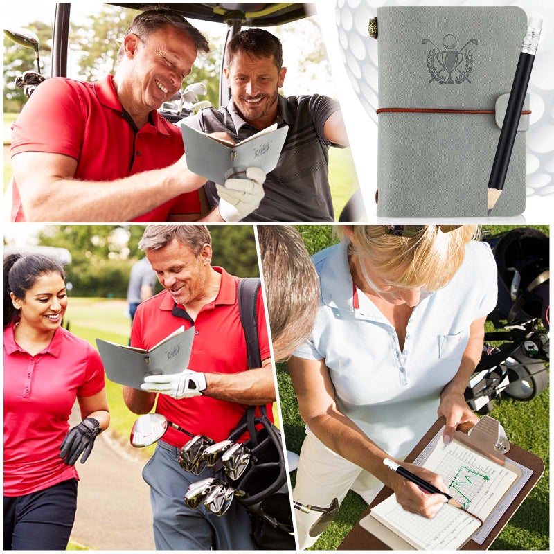 Yexiya Golf Scorecard Book with Pencil Leather Golf Journal Scorecard Holder Accessories Notebook Log Book Pocket Scorebook Gifts for Men Golfers, Sports and Outdoor Club Accessories(Gray) - Image 5