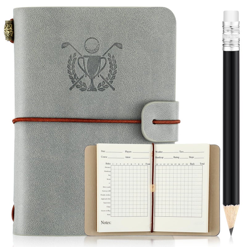 Yexiya Golf Scorecard Book with Pencil Leather Golf Journal Scorecard Holder Accessories Notebook Log Book Pocket Scorebook Gifts for Men Golfers, Sports and Outdoor Club Accessories(Gray) - Image 1