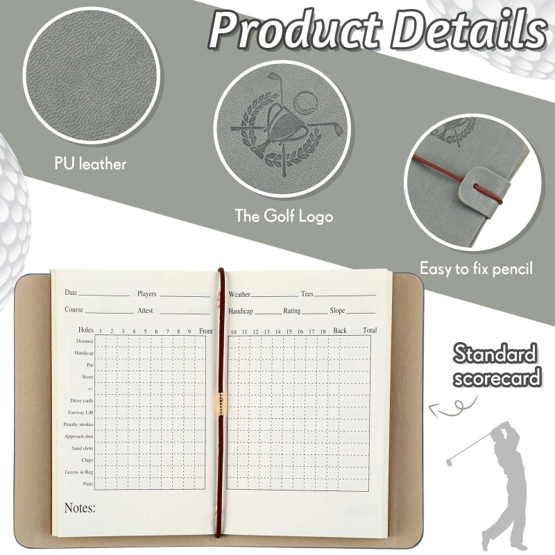Yexiya Golf Scorecard Book with Pencil Leather Golf Journal Scorecard Holder Accessories Notebook Log Book Pocket Scorebook Gifts for Men Golfers, Sports and Outdoor Club Accessories(Gray) - Image 3