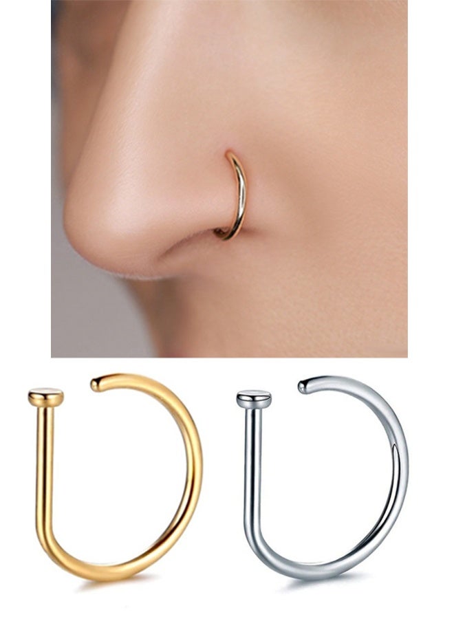 2 قطعة من حلق الأنف المزيف على شكل دائرة D تصميم جذاب بدون ثقب الأنف مشبك مع الفولاذ المقاوم للصدأ الحاجز الأنفي أسلوب الموضة مجوهرات الجسم للارتداء اليومي ليالي المواعدة الحفلات المهرجانات ملابس العطلات التجمعات، الذهب والفضة - Image 1