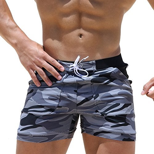 Taddlee Swimwear Men Basic Long Swimming Trunk Surf Camo Shorts Swimsuits Pocket Gray Small - Image 2