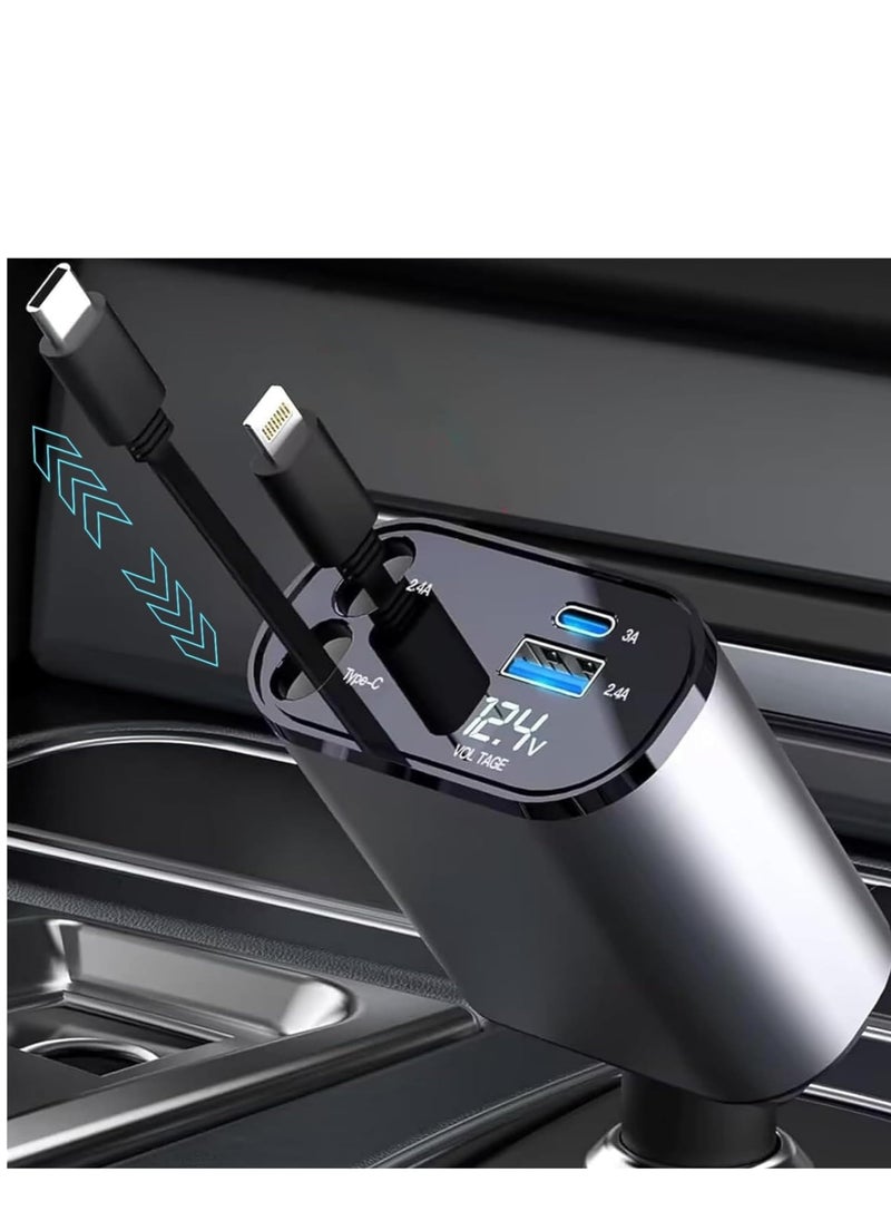 ACLIX 4-in-1 Car Charger with Dual Retractable Cable, Dual Port USB CORD Fast Charging Car Adapter Car  with Voltage Display Compatible with iPhone 14 13 Pro Max, iPad, Samsung  - Image 3