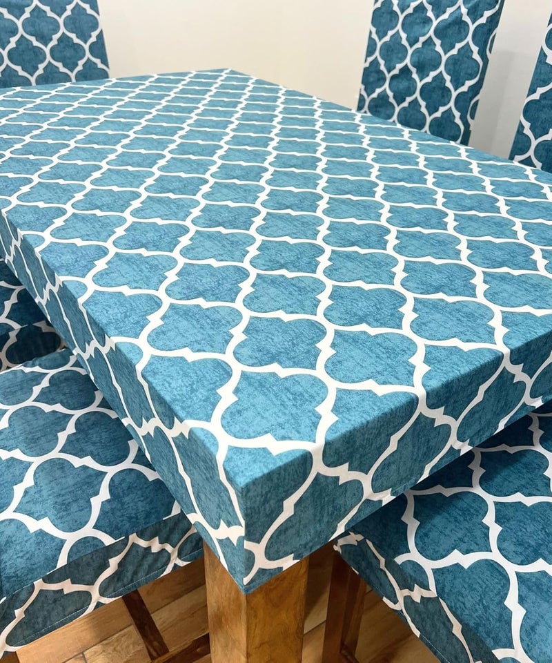 ohello Polycotton Chair Covers Set of 6 with Table Cover are Stretchable slipcover Easily Washable Dining Chair Cover for Home use CTC_007 Aqua - Image 3