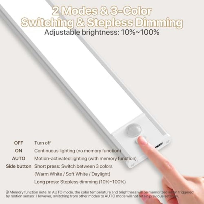 Under Cabinet Kitchen Lights, USB Wireless LED Wardrobe Lights Battery Operated, Motion Sensor Lights Indoor Rechargeable Magnetic for Cupboard Stairs Closet Shelf Drawer,,2 Pack - Image 4
