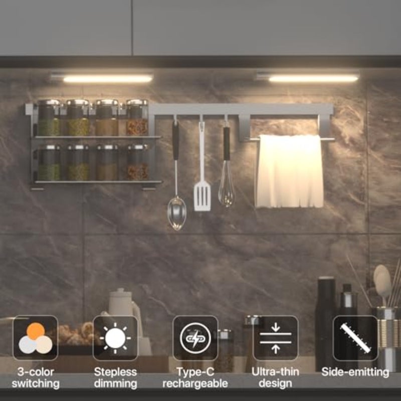 Under Cabinet Kitchen Lights, USB Wireless LED Wardrobe Lights Battery Operated, Motion Sensor Lights Indoor Rechargeable Magnetic for Cupboard Stairs Closet Shelf Drawer,,2 Pack - Image 2
