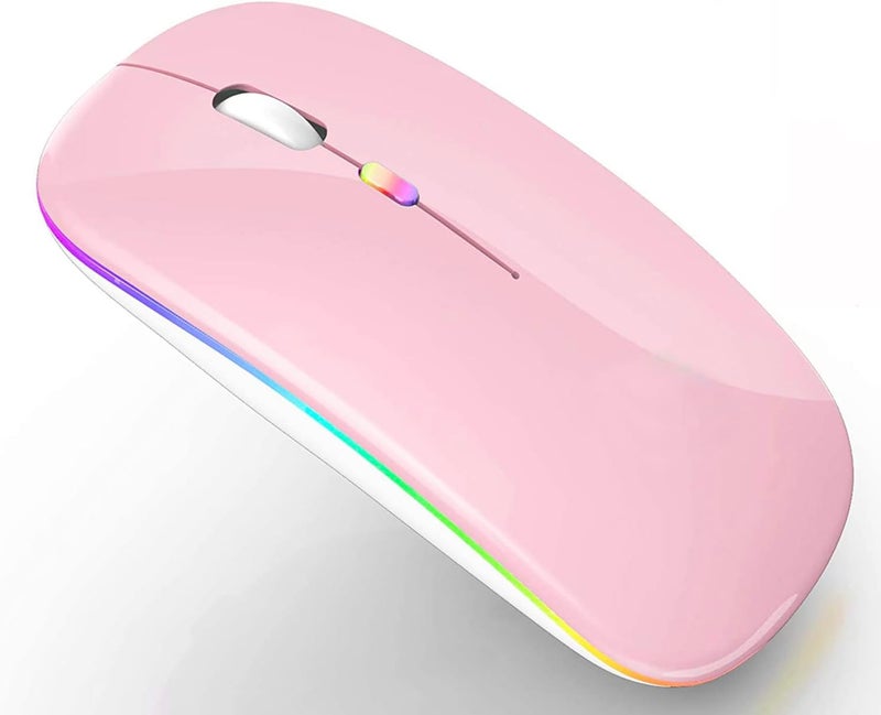 PEIBO Bluetooth Wireless Mouse for Laptop mac MacBook ipad MacBook air MacBook pro pc Desktop Computer Windows Chromebook Notebook (Pink White) - Image 1