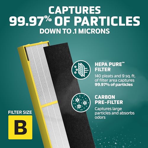GermGuardian Filter B HEPA Pure Genuine Air Purifier Filter, Removes 99.97% of Pollutants, Wildfire Smoke, Odors, for AC4825, AC4300, AC4850, AC4880, AC4900, CDAP4500, AP2200, Black/Yellow, FLT4825 - Image 2